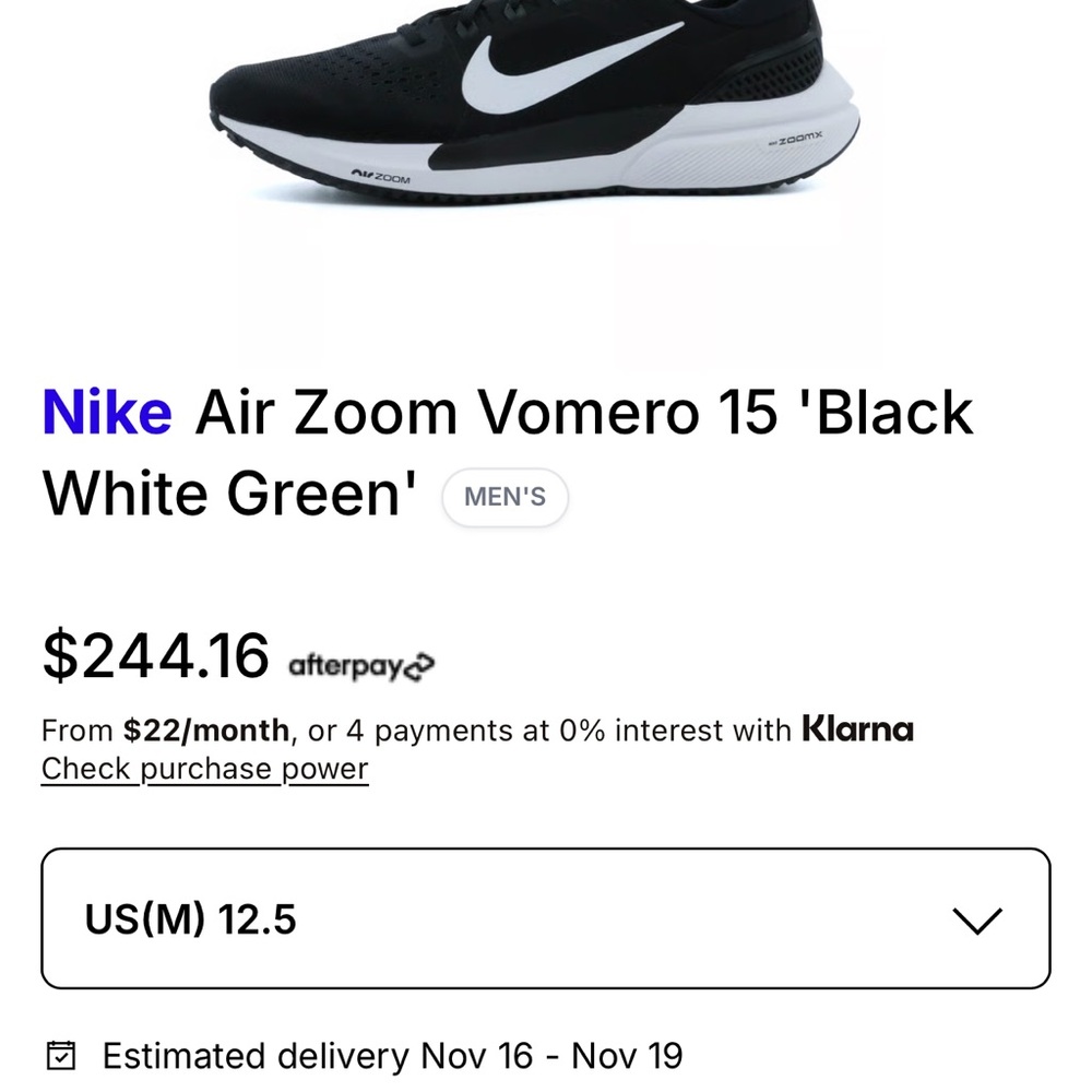 Nike Air Zoom Vomero 15 Black and White Men's Athletic Shoes